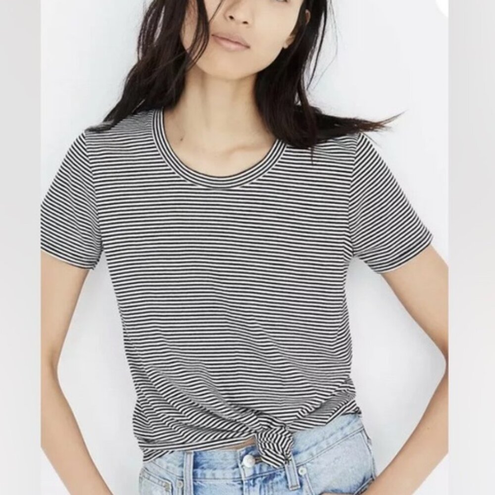 Madewell Black + White Striped Knot Front Tee